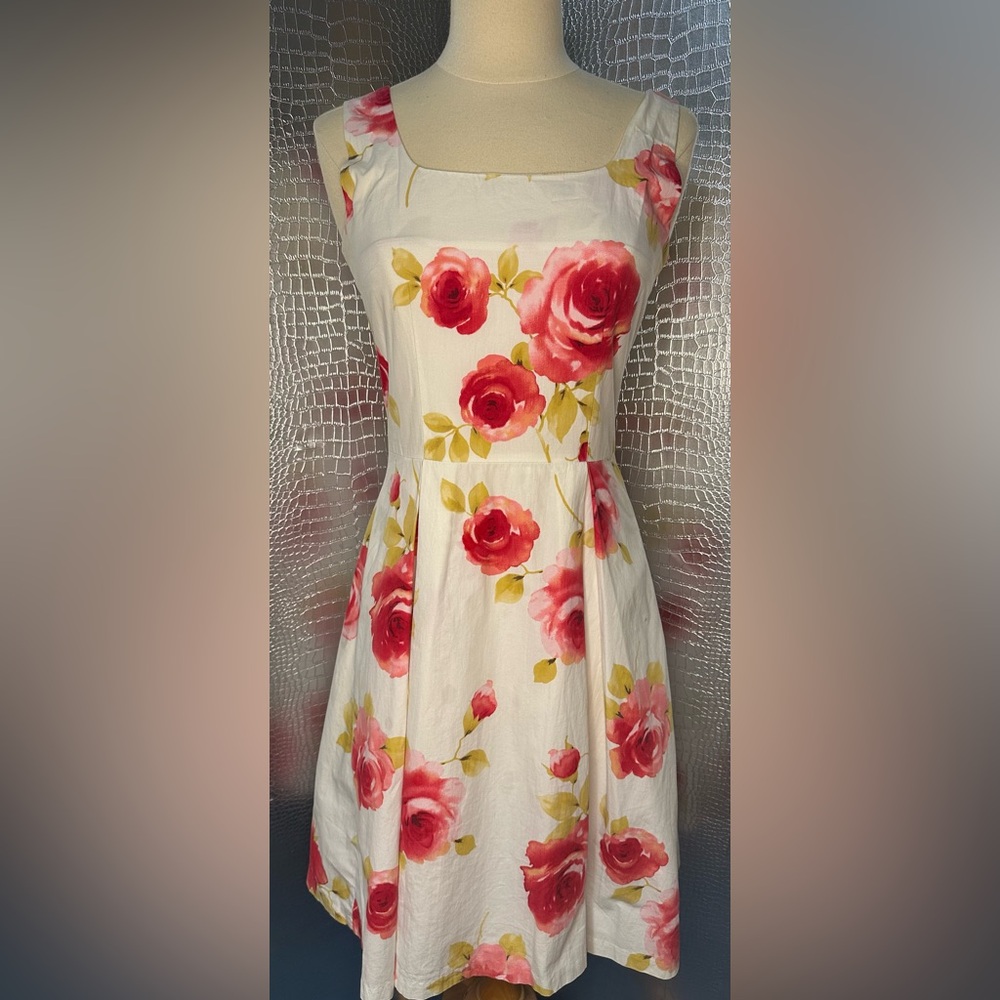 H&M Floral Sleeveless Sun Dress White Red Roses Size 4